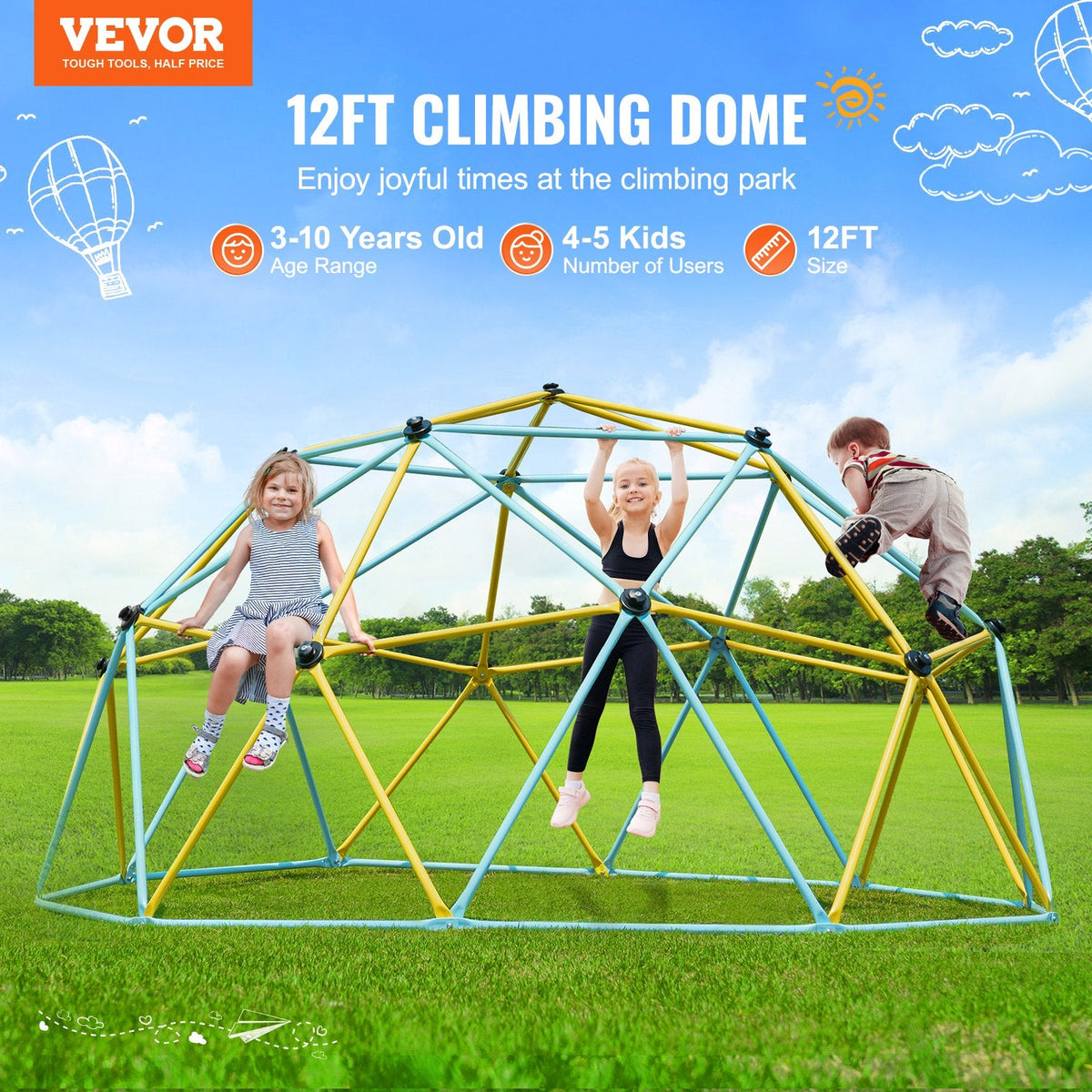 VEVOR Climbing Dome, 12FT Geometric Dome Climber Play Center for Kids