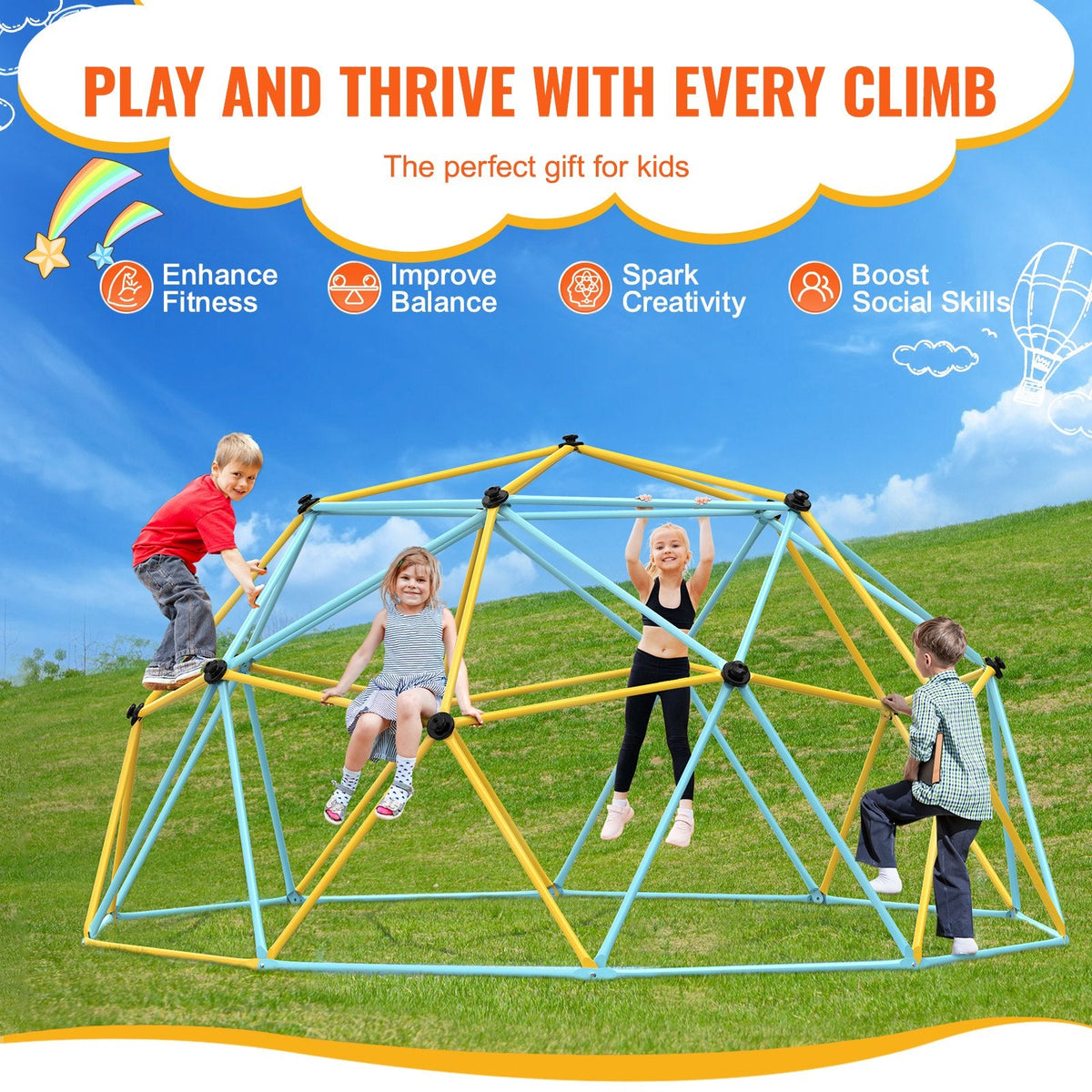 VEVOR Climbing Dome, 12FT Geometric Dome Climber Play Center for Kids