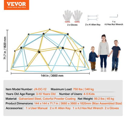 VEVOR Climbing Dome, 12FT Geometric Dome Climber Play Center for Kids