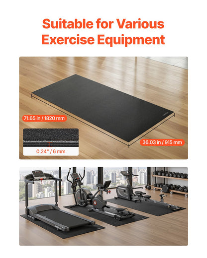 VEVOR Treadmill Mat for Carpet Floor, 6 mm Thick, 915x1820 mm Exercise