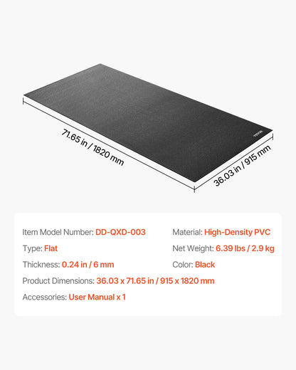 VEVOR Treadmill Mat for Carpet Floor, 6 mm Thick, 915x1820 mm Exercise