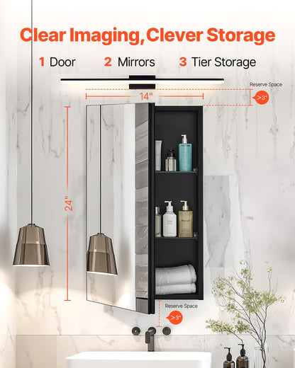 VEVOR Medicine Cabinet, 14 x 24 inches, Medicine Cabinet for Bathroom