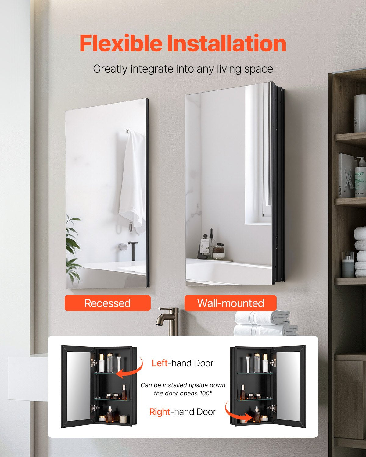 VEVOR Medicine Cabinet, 14 x 24 inches, Medicine Cabinet for Bathroom