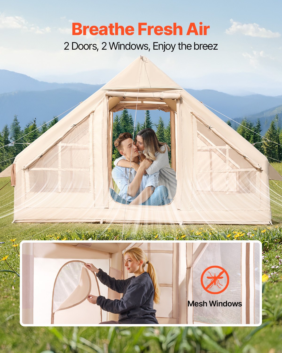 VEVOR Inflatable Tents for Camping, 3-5 Person Easy Setup Blow up Tent