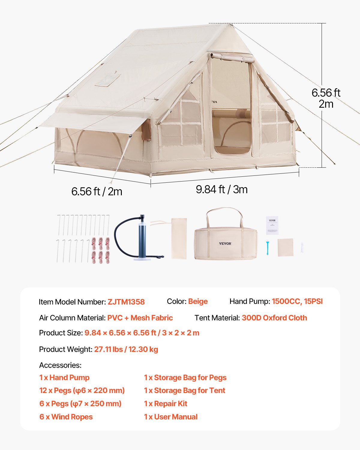 VEVOR Inflatable Tents for Camping, 3-5 Person Easy Setup Blow up Tent