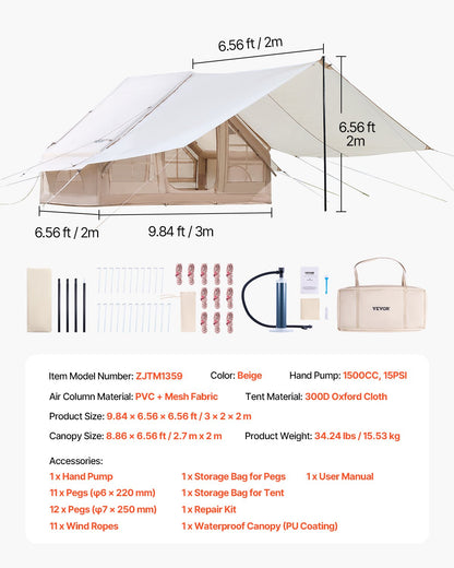 VEVOR Inflatable Tents for Camping, 3-5 Person Easy Setup Blow up Tent