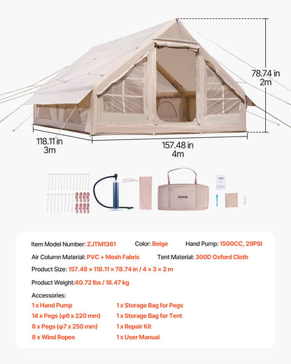 VEVOR Inflatable Tents for Camping, 5-8 Person Easy Setup Blow up Tent