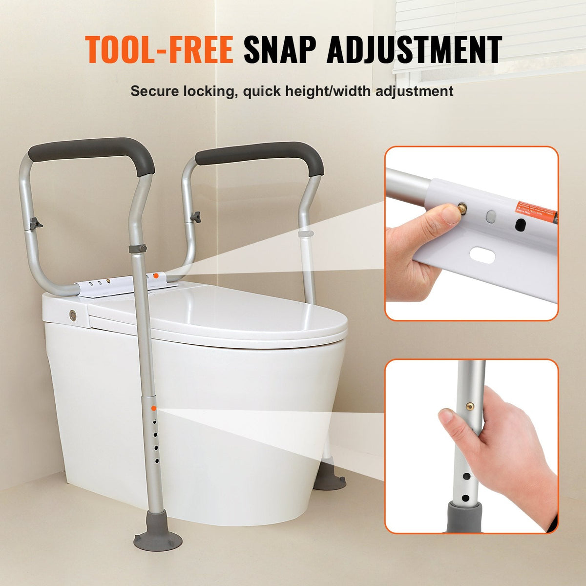 VEVOR Toilet Safety Rail, Bathroom Toilet Seat Frame, Adjustable Width