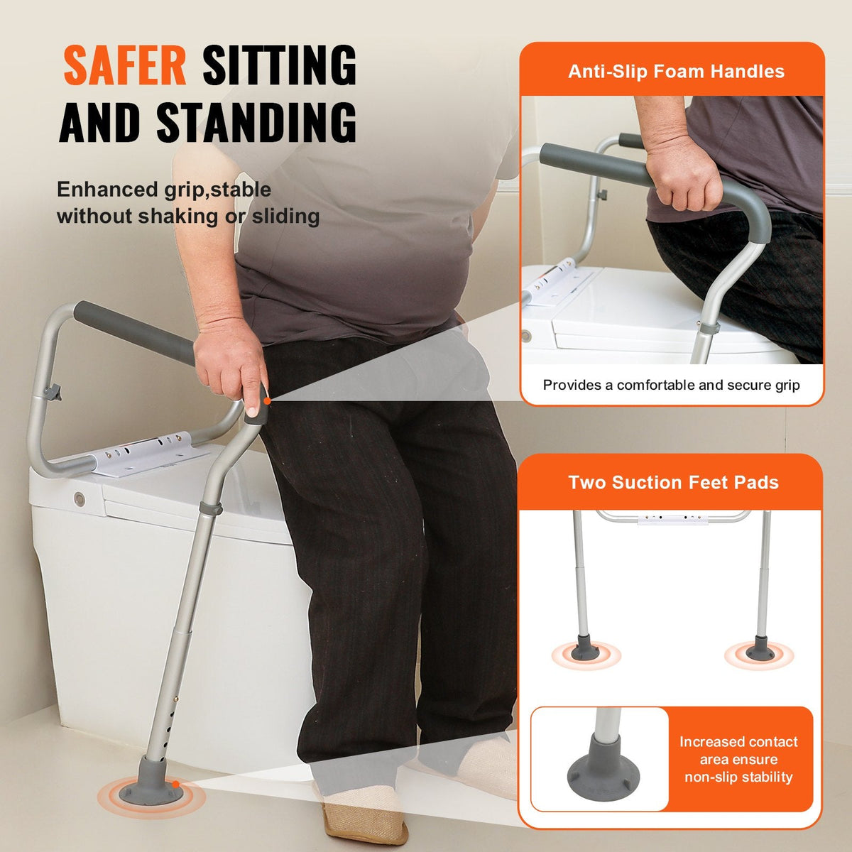 VEVOR Toilet Safety Rail, Bathroom Toilet Seat Frame, Adjustable Width