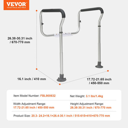 VEVOR Toilet Safety Rail, Bathroom Toilet Seat Frame, Adjustable Width