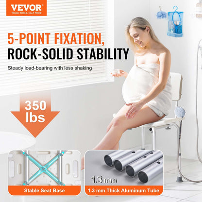 VEVOR Shower Chair, Shower Seat with Back, Adjustable Height Shower