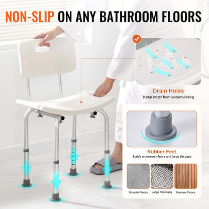 VEVOR Shower Chair, Shower Seat with Back, Adjustable Height Shower