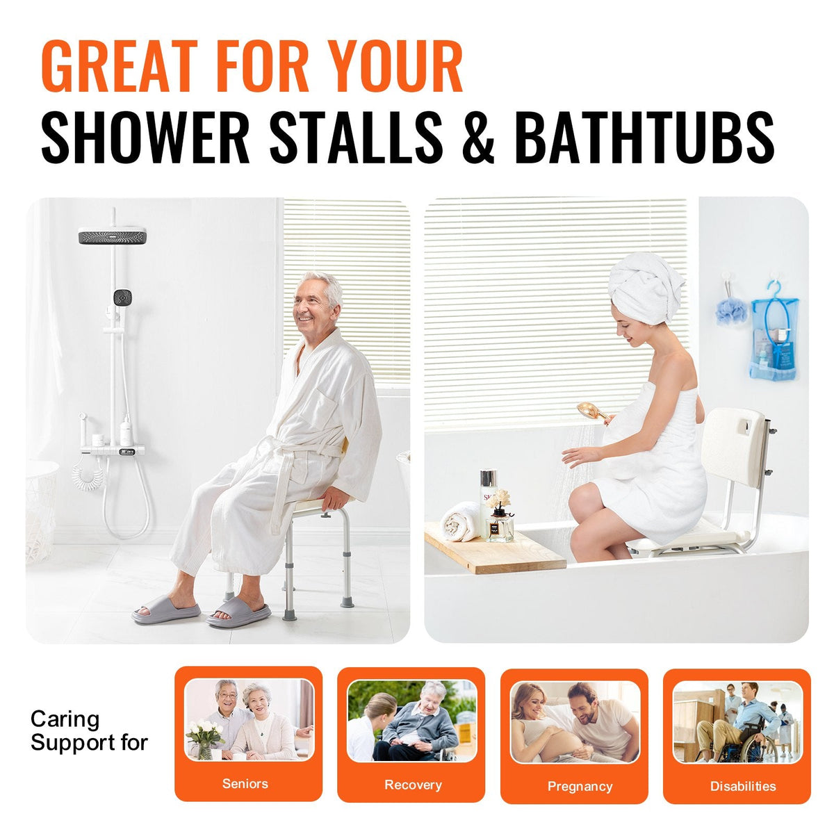 VEVOR Shower Chair, Shower Seat with Back, Adjustable Height Shower