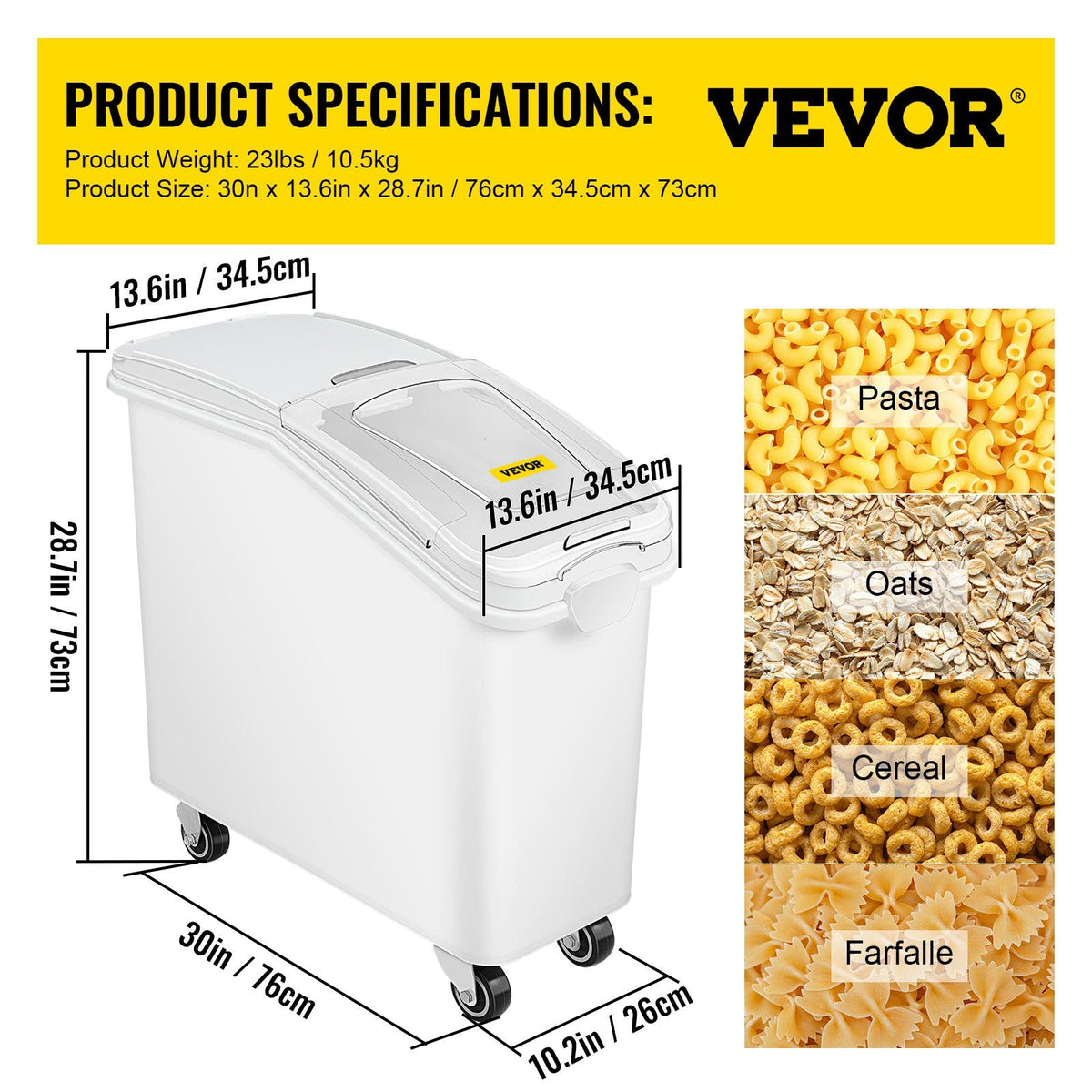 VEVOR 21 Gallon Ingredient Bin with Scoop 400 Cup Ingredient Bin with
