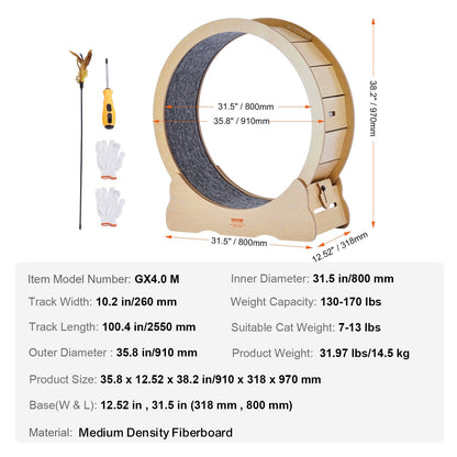 VEVOR Cat Exercise Wheel, Large Cat Treadmill Wheel for Indoor Cats,