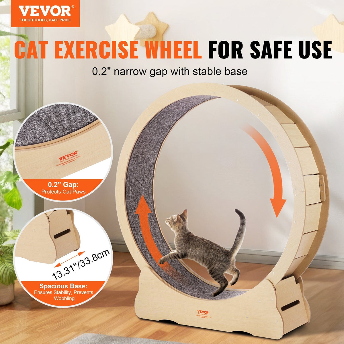 VEVOR Wooden Cat Exercise Wheel, 52" Large Cat Treadmill Wheel for