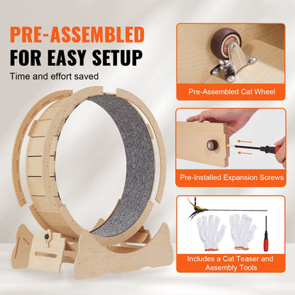 VEVOR Wooden Cat Exercise Wheel, 52" Large Cat Treadmill Wheel for