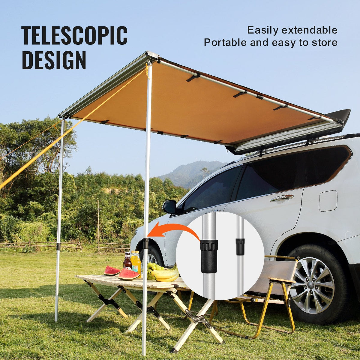 VEVOR Car Side Awning, Large 4.6'x6.6' Shade Coverage Vehicle Awning,