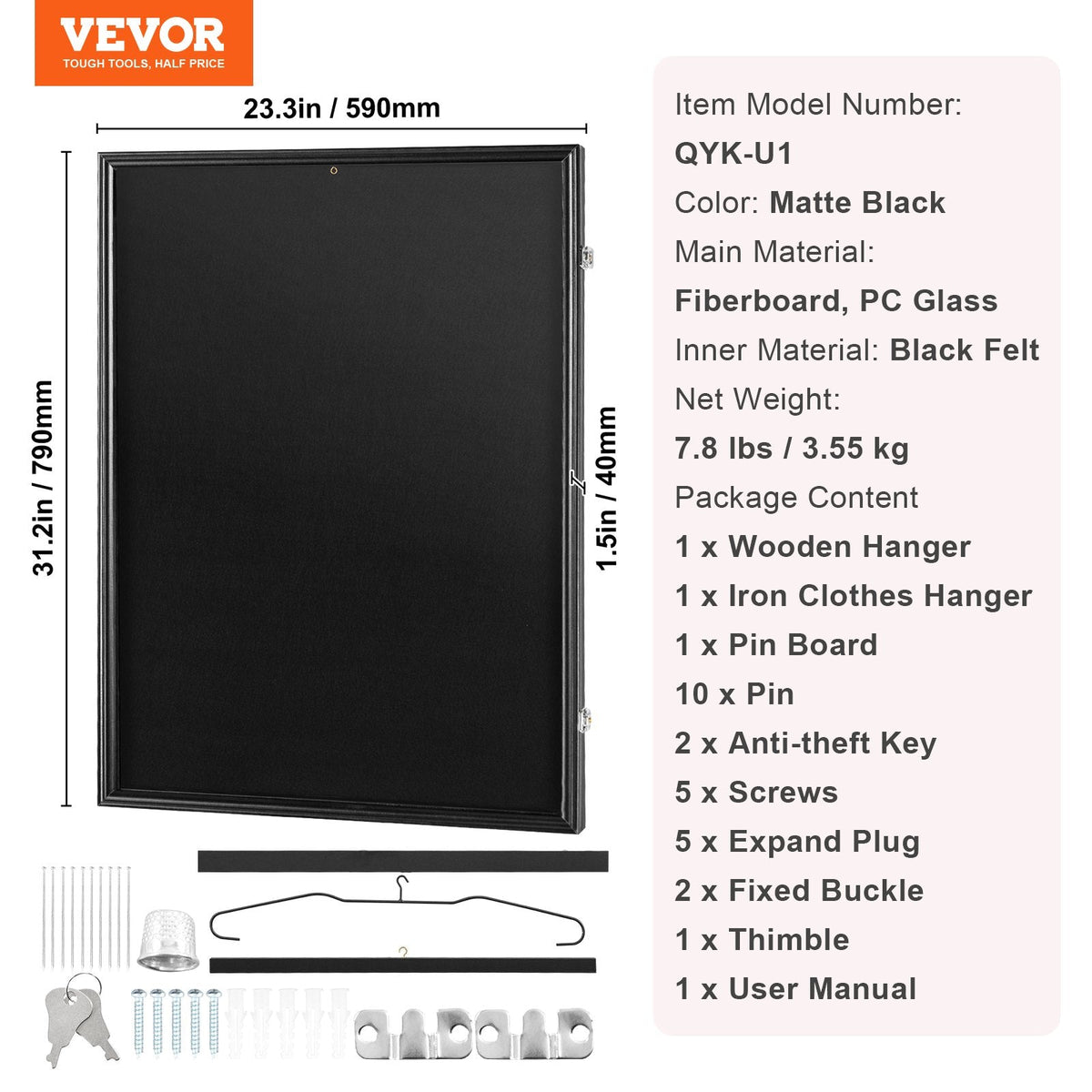 VEVOR Jersey Display Frame Case, 590 x 790 x 40 mm (23.3 x 31.2 x 1.5