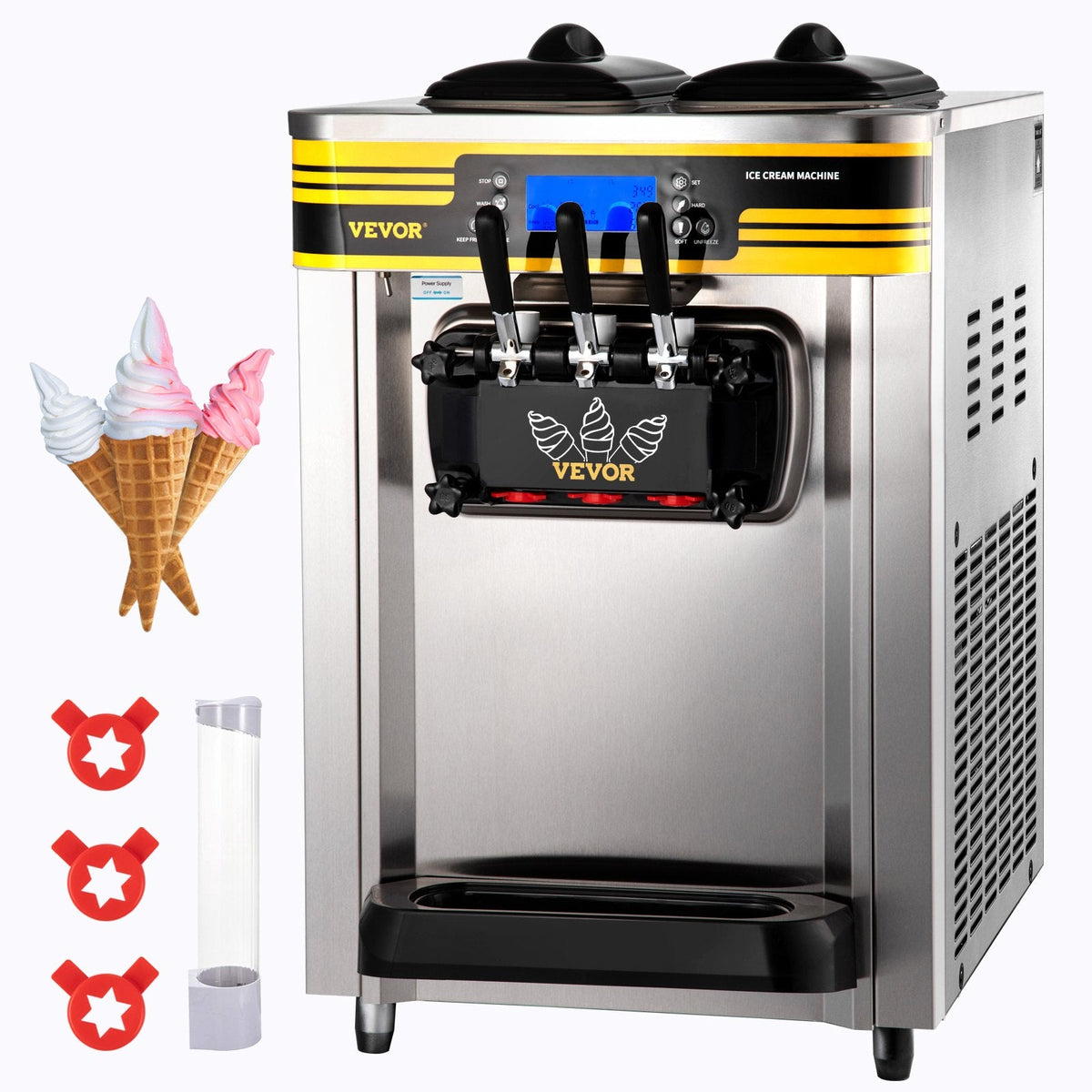 VEVOR Commercial Ice Cream Maker, 22-30L/H Yield, Countertop Soft