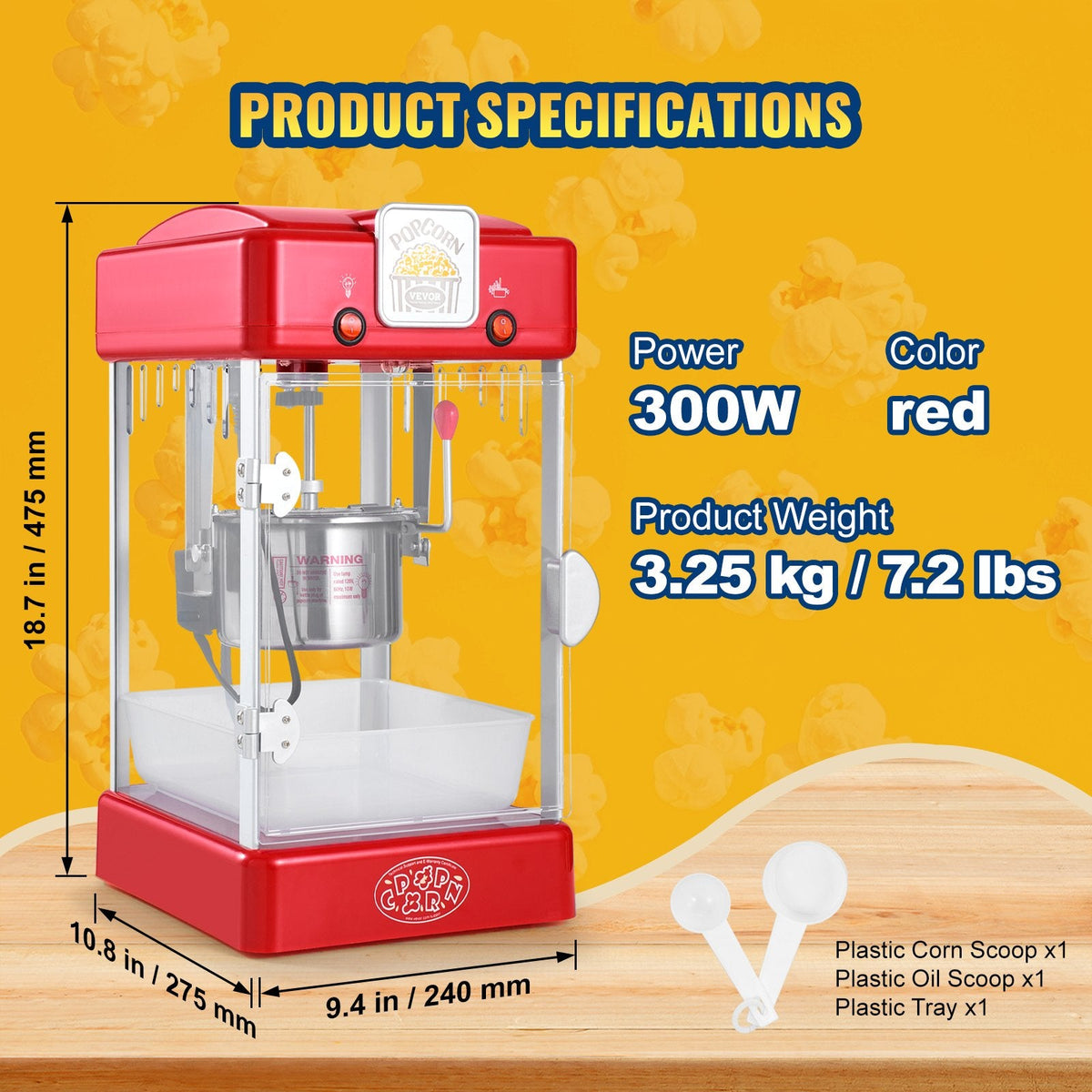 VEVOR Popcorn Maker, 300W Popcorn Popper Machine, 2.5 Oz Kettle Makes