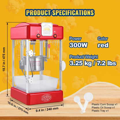 VEVOR Popcorn Maker, 300W Popcorn Popper Machine, 2.5 Oz Kettle Makes