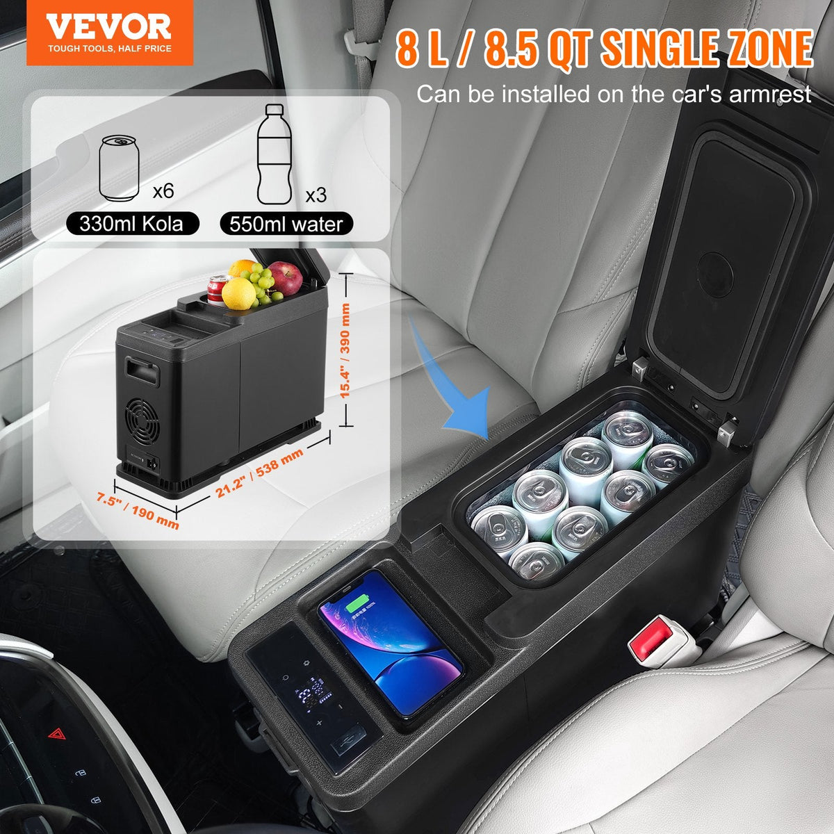 VEVOR Car Refrigerator, 12 Volt Car Armrest Refrigerator Fridge, 8 L