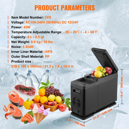 VEVOR Car Refrigerator, 12 Volt Car Armrest Refrigerator Fridge, 8 L