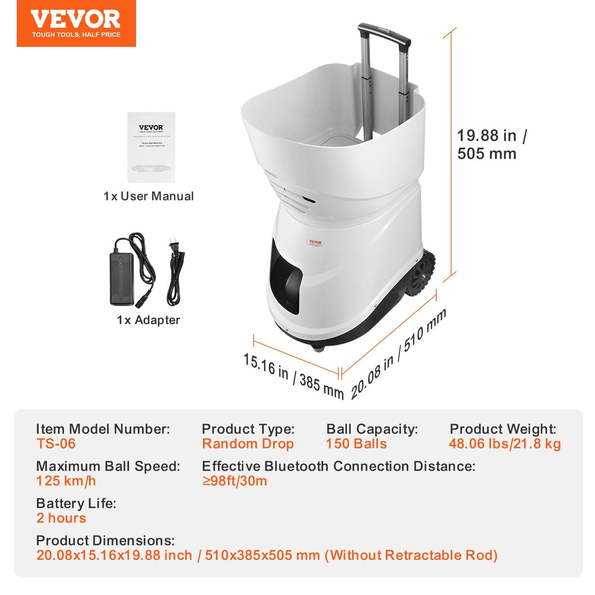 VEVOR Tennis Ball Machine, Automatic Portable Tennis Ball Launcher,