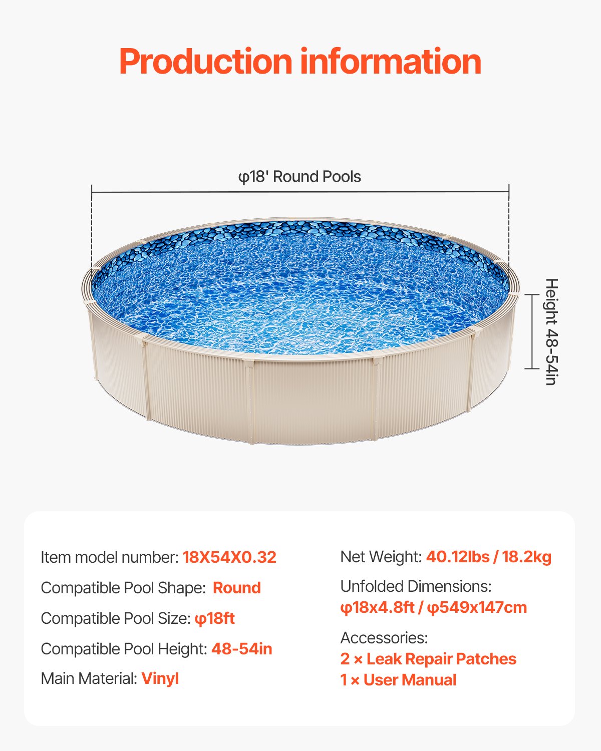 VEVOR 18-ft Round Above Ground Pool Liner, Overlap Pool Liners,