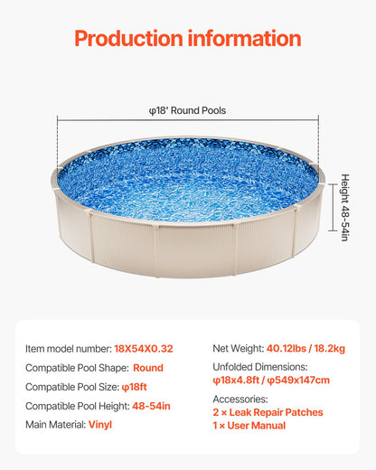 VEVOR 18-ft Round Above Ground Pool Liner, Overlap Pool Liners,