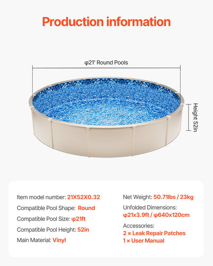VEVOR 21-ft Round Above Ground Pool Liner, Unibead Pool Liners,