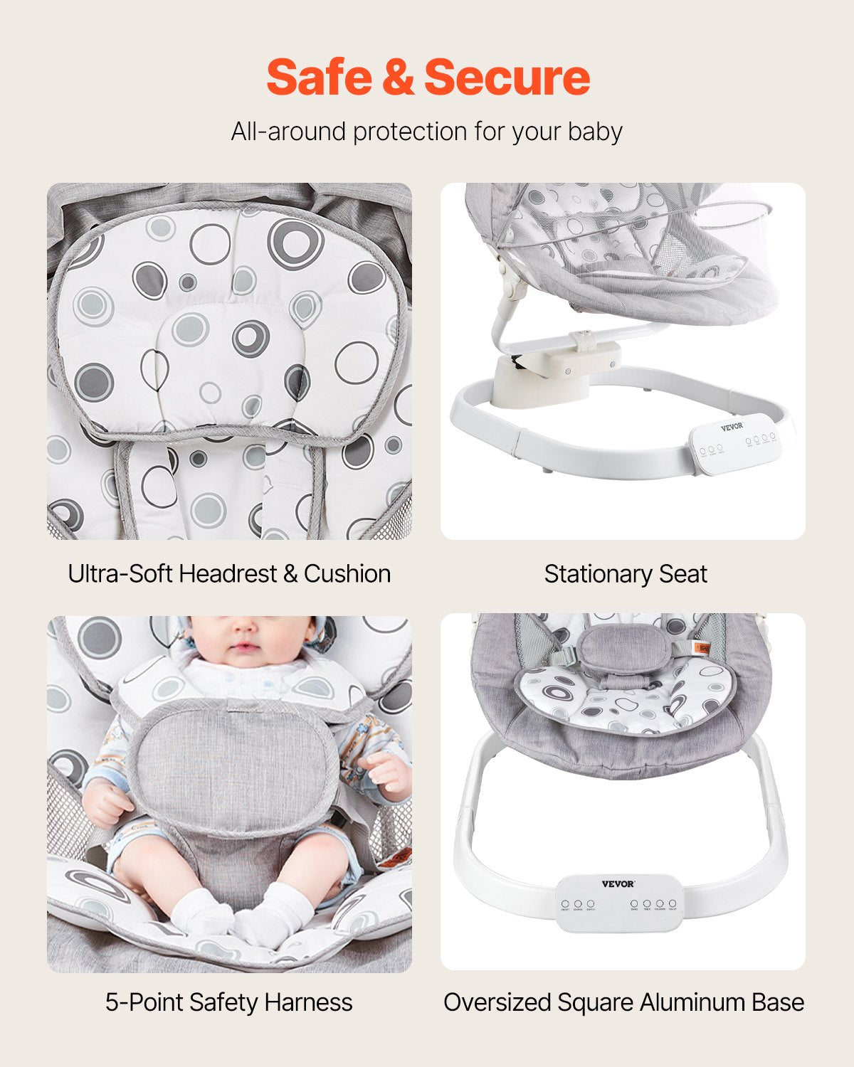 VEVOR Baby Swing, Baby Rocker for Infant with 3 Speeds & 3 Seat