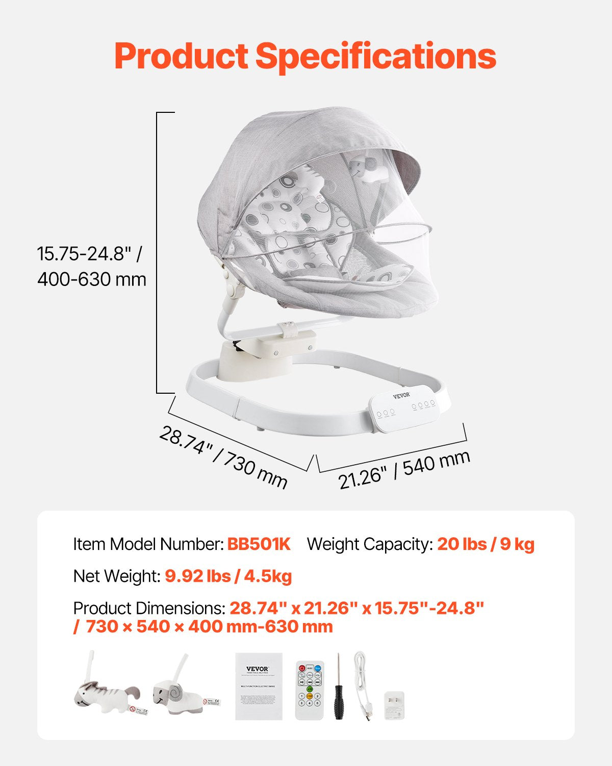 VEVOR Baby Swing, Baby Rocker for Infant with 3 Speeds & 3 Seat