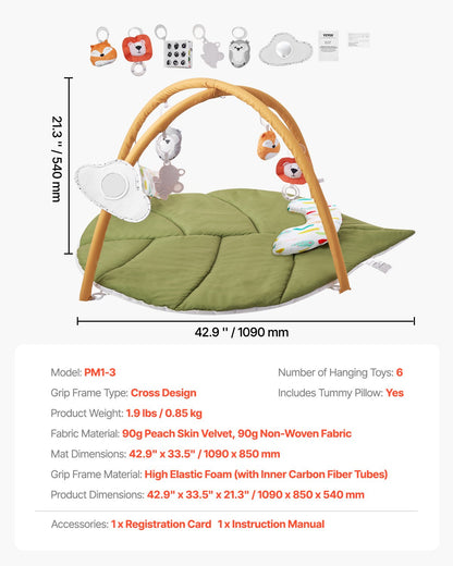 VEVOR Baby Play Gym Mat, Baby Activity Mat with 6 Sensory Toys,