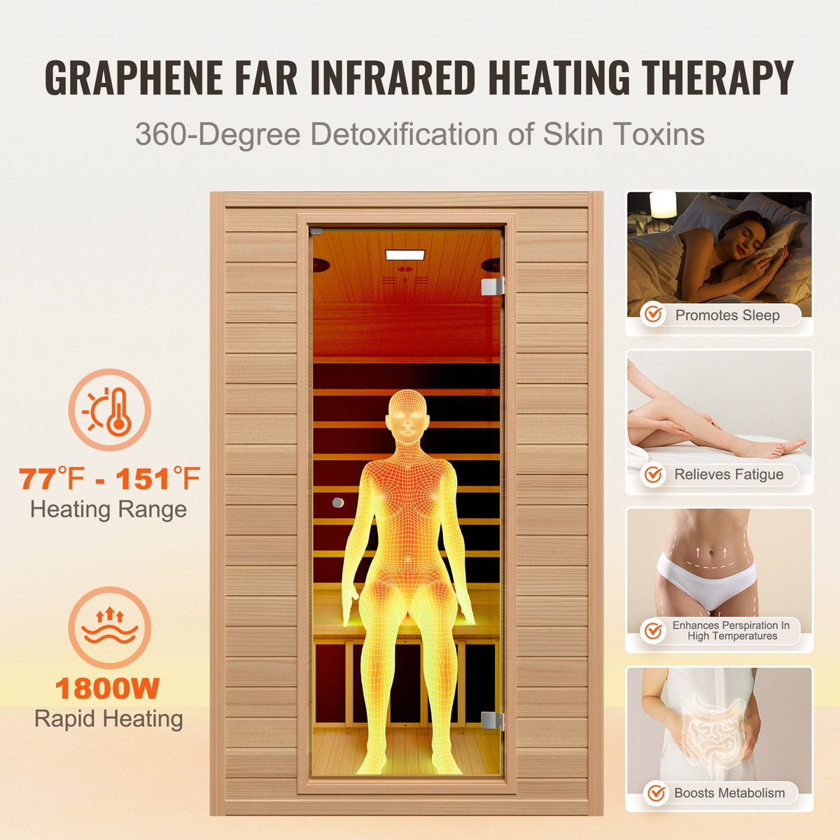 VEVOR Far Infrared Wooden Sauna, Room Home Sauna Spa for 2 Person, Low