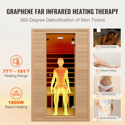 VEVOR Far Infrared Wooden Sauna, Room Home Sauna Spa for 2 Person, Low