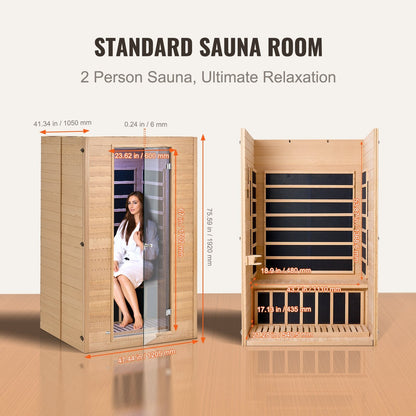 VEVOR Far Infrared Wooden Sauna, Room Home Sauna Spa for 2 Person, Low