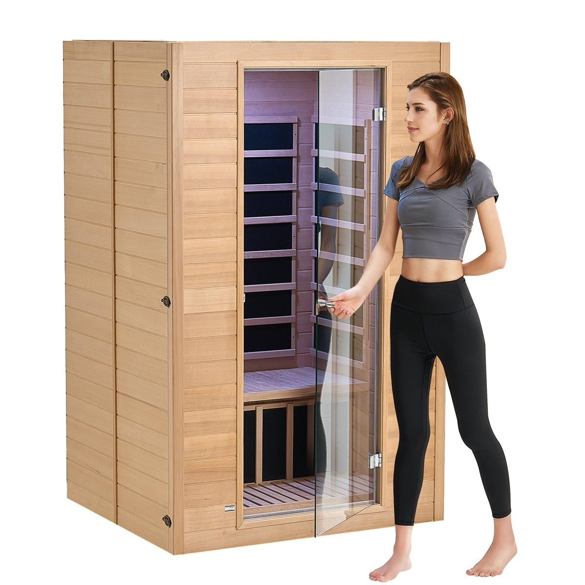VEVOR Far Infrared Wooden Sauna, Room Home Sauna Spa for 2 Person, Low
