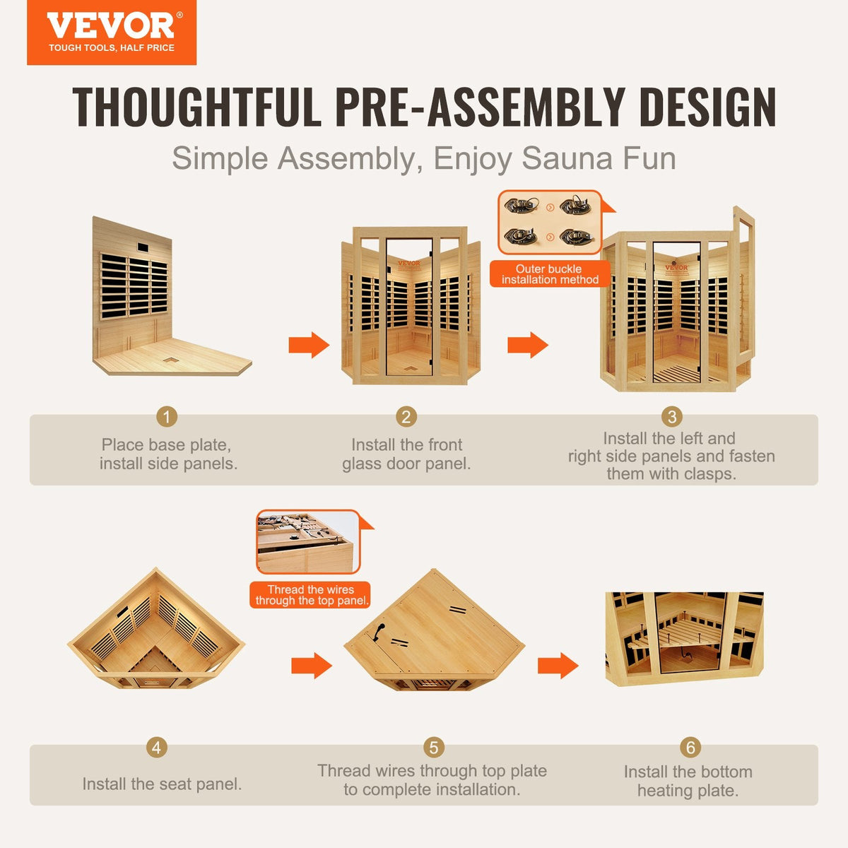 VEVOR Far Infrared Wooden Sauna, Room Home Sauna Spa for 3 to 4