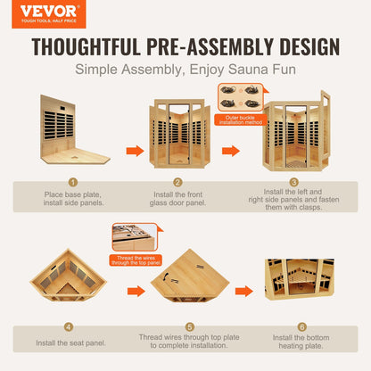 VEVOR Far Infrared Wooden Sauna, Room Home Sauna Spa for 3 to 4