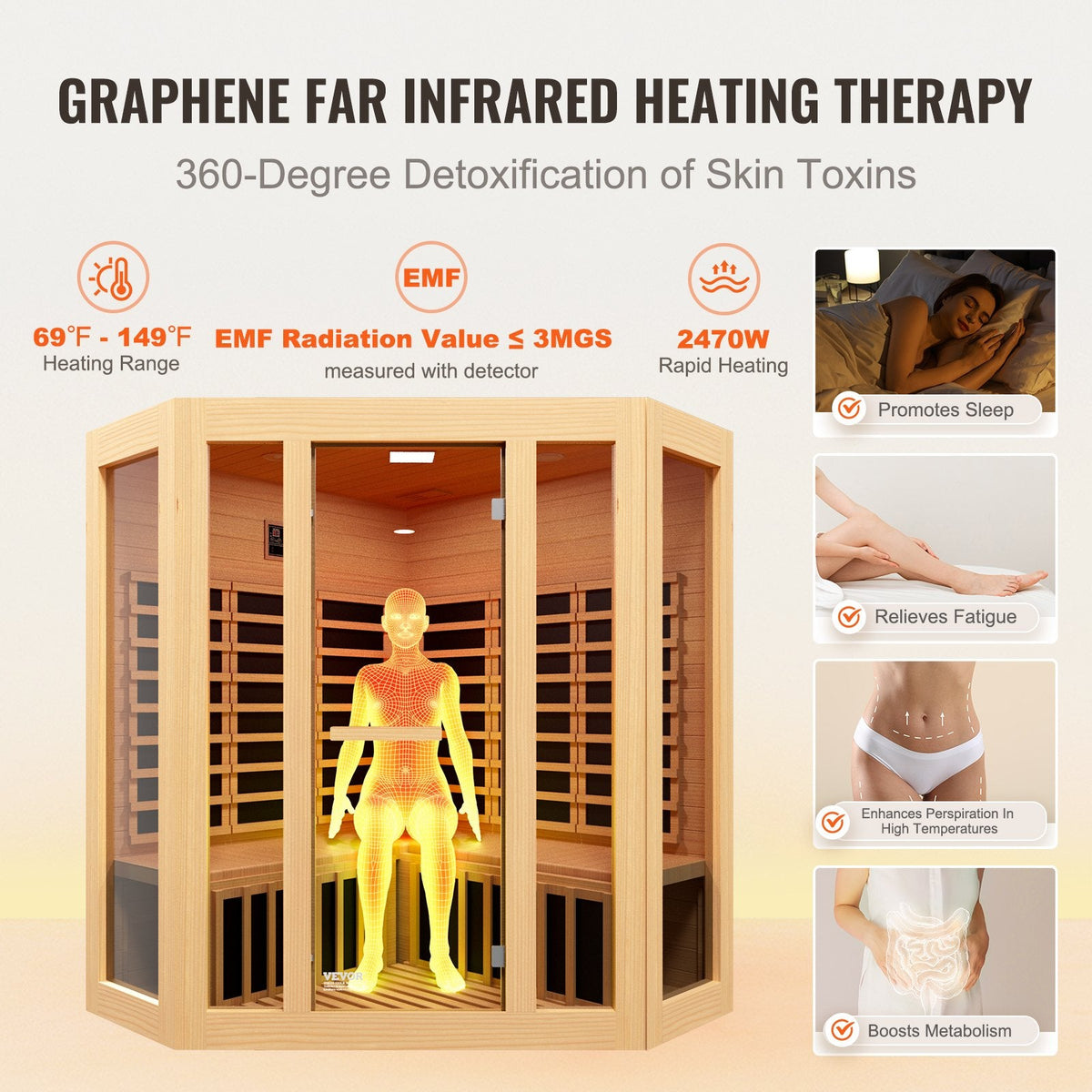 VEVOR Far Infrared Wooden Sauna, Room Home Sauna Spa for 3 to 4