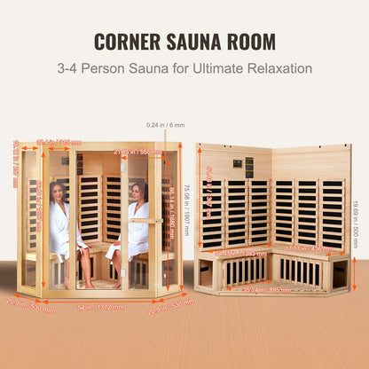 VEVOR Far Infrared Wooden Sauna, Room Home Sauna Spa for 3 to 4