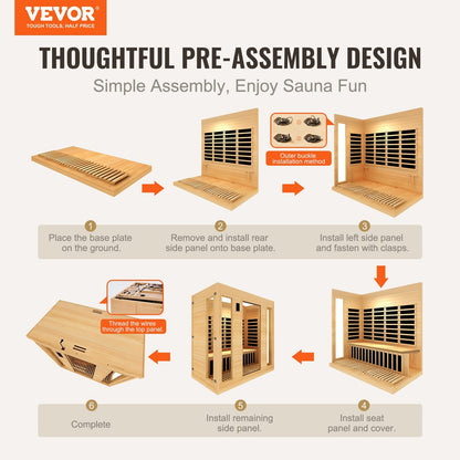 VEVOR Far Infrared Wooden Sauna, Room Home Sauna Spa for 3 to 4