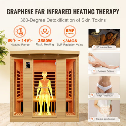 VEVOR Far Infrared Wooden Sauna, Room Home Sauna Spa for 3 to 4