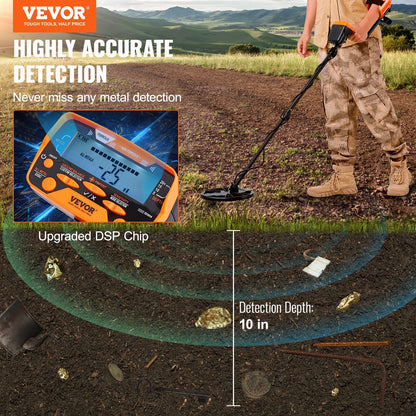 VEVOR Metal Detector for Adults & Kids, 10 Inch Waterproof Search Coil