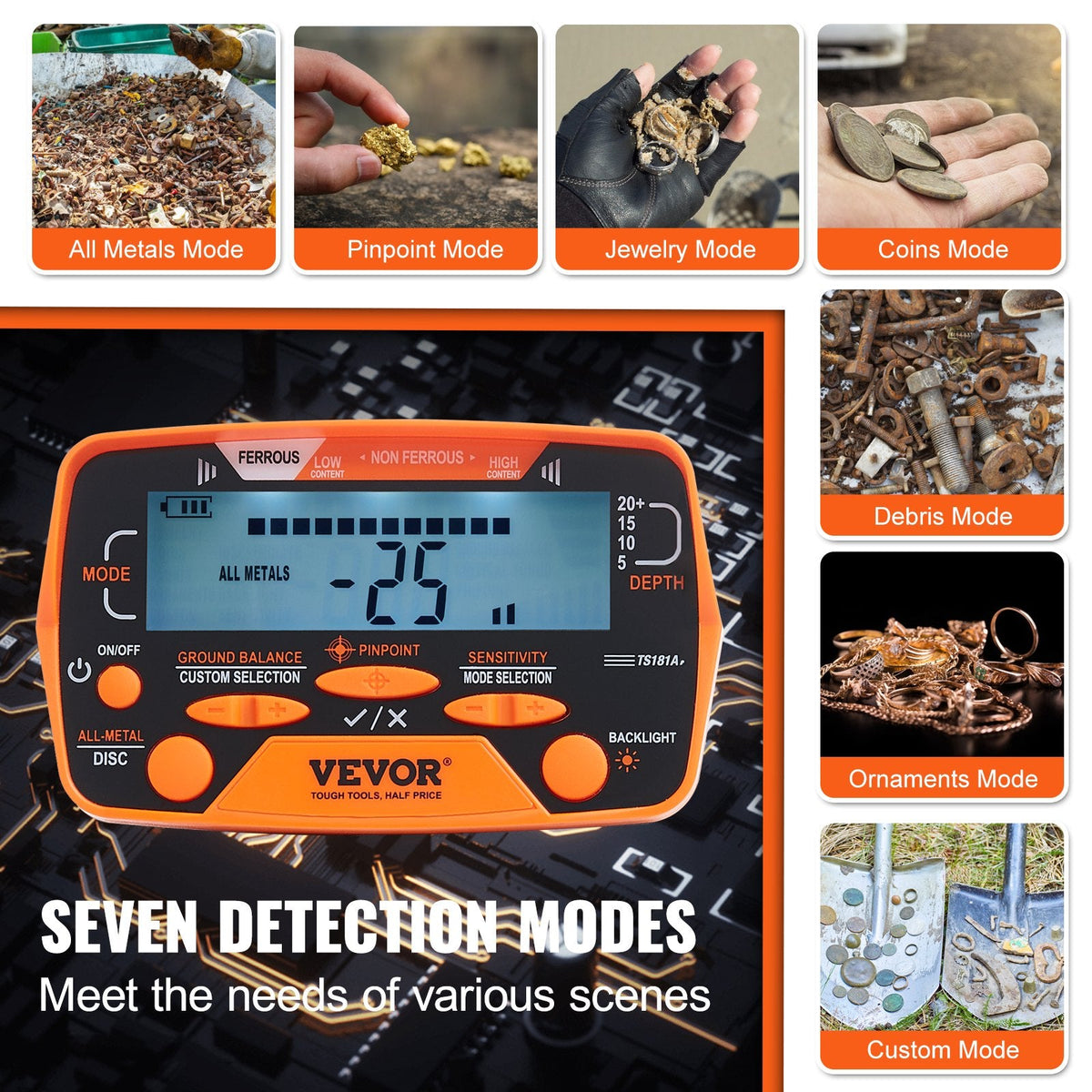 VEVOR Metal Detector for Adults & Kids, 10 Inch Waterproof Search Coil