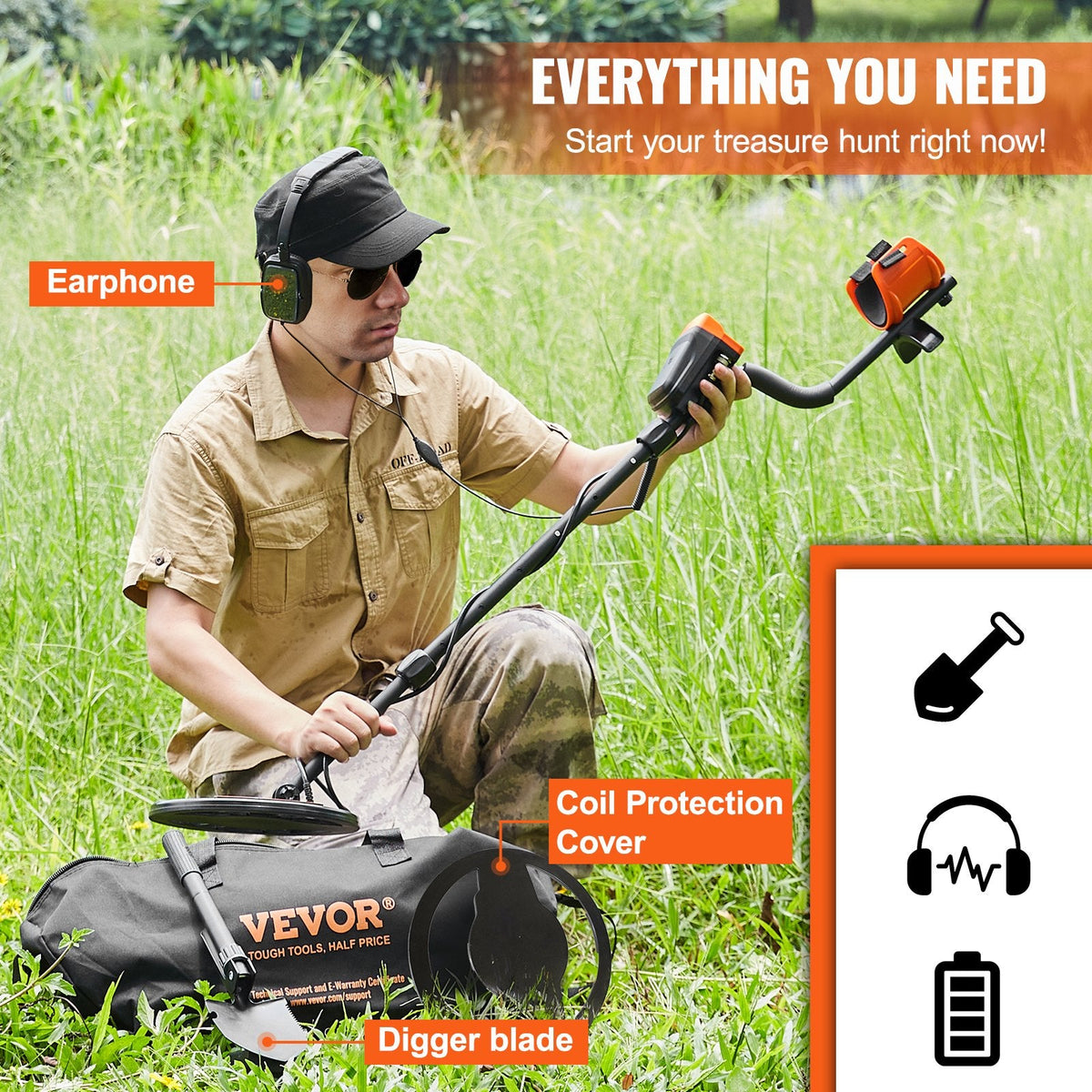 VEVOR Metal Detector for Adults & Kids, 10 Inch Waterproof Search Coil