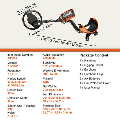VEVOR Metal Detector for Adults & Kids, 10 Inch Waterproof Search Coil
