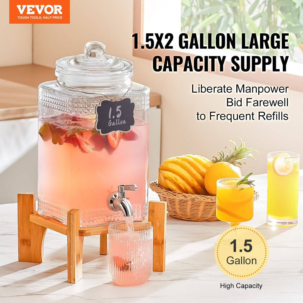 VEVOR Beverage Dispenser, 1.5 Gallon/5.5 L Drink Dispensers for